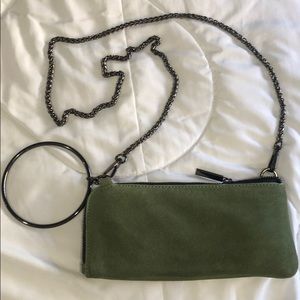 Zara olive green suede wristlet with metal strap